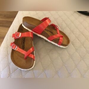 Birkenstock Kids Red Cross-Strap Sandals with Buckles